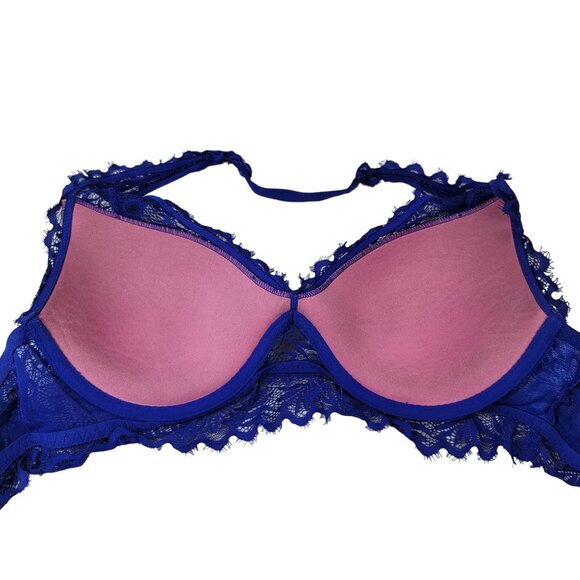 Victoria's Secret PINK Lace Bralette Bra Blue Large C Lightly Lined Underwire - Picture 7 of 12